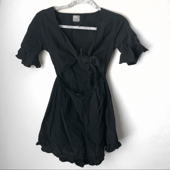 ASOS Romper Cutout And Tie Detail Black Linen 0 - Picture 2 of 8